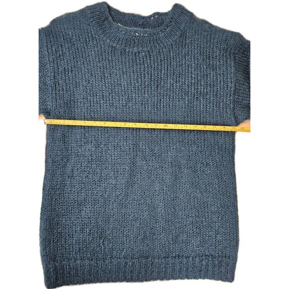 Vintage 80s Mohair Wool Blend Pullover Knit Sweater Blue Mod Retro Medium - Picture 4 of 6